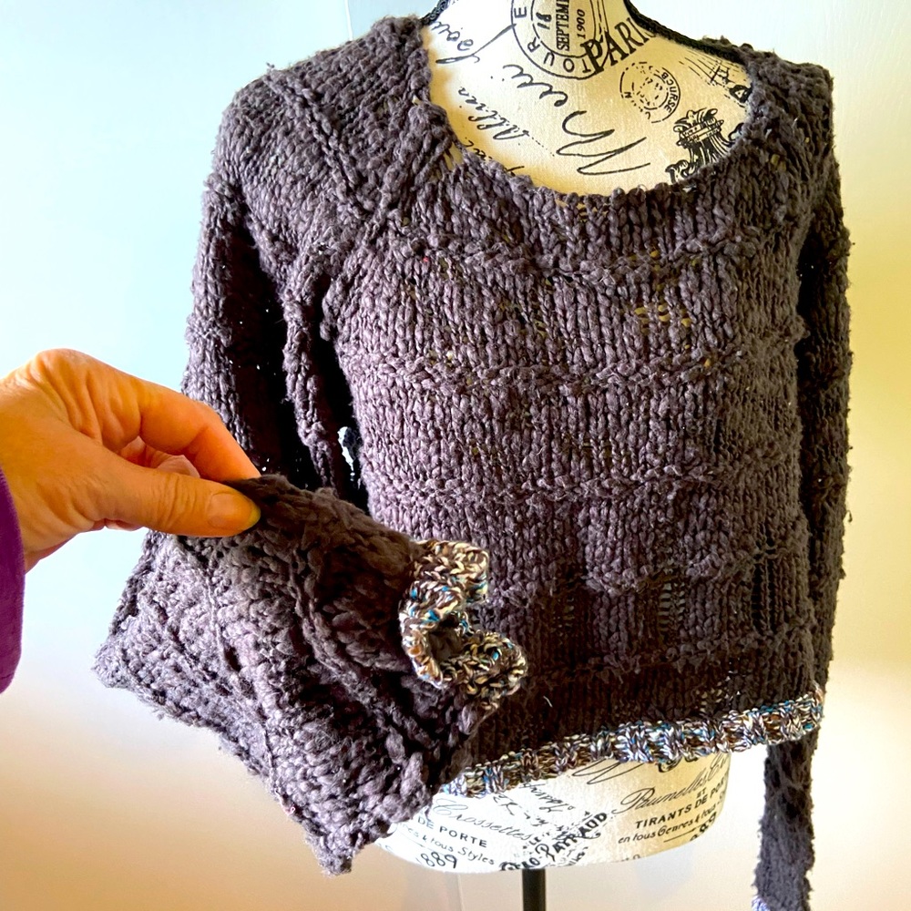 NWOT free people cotton sweater with teal gray and cream variegated accents